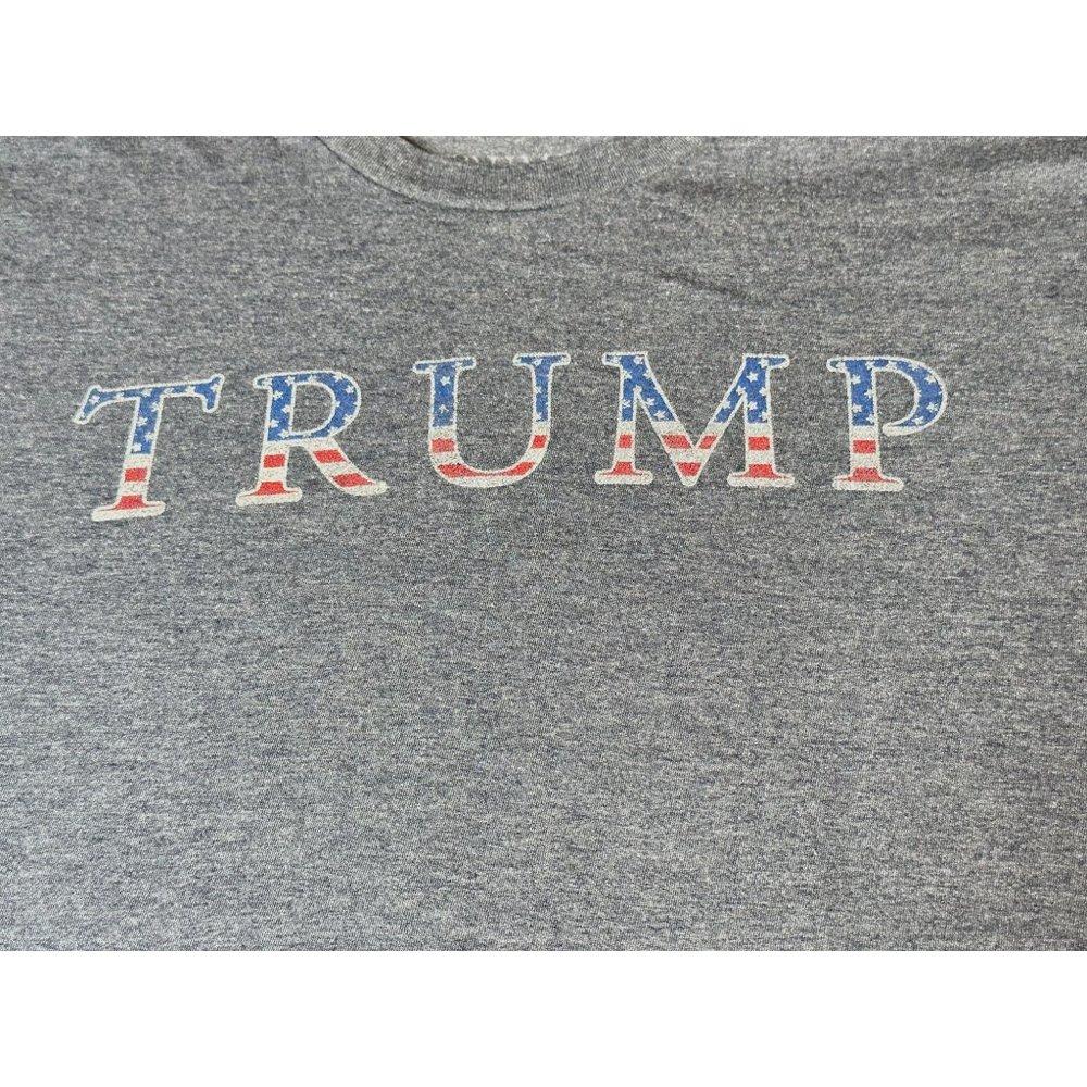 Trump Tee Shirt Short Sleeve Gray Red White Blue Lettering Made in USA Sz M